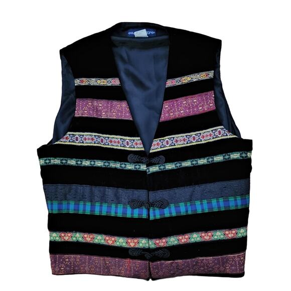 Eagle’s Eye Womens Black Velvet Vest sz M Vintage Ribbon Frog Closure - Picture 2 of 6